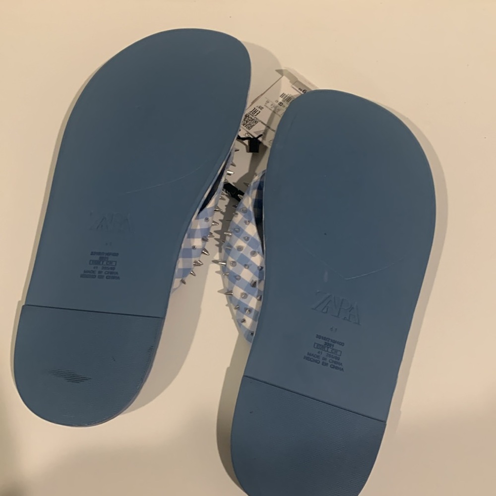 Zara Gingham Studded Flip Flops Sandals - Picture 9 of 12